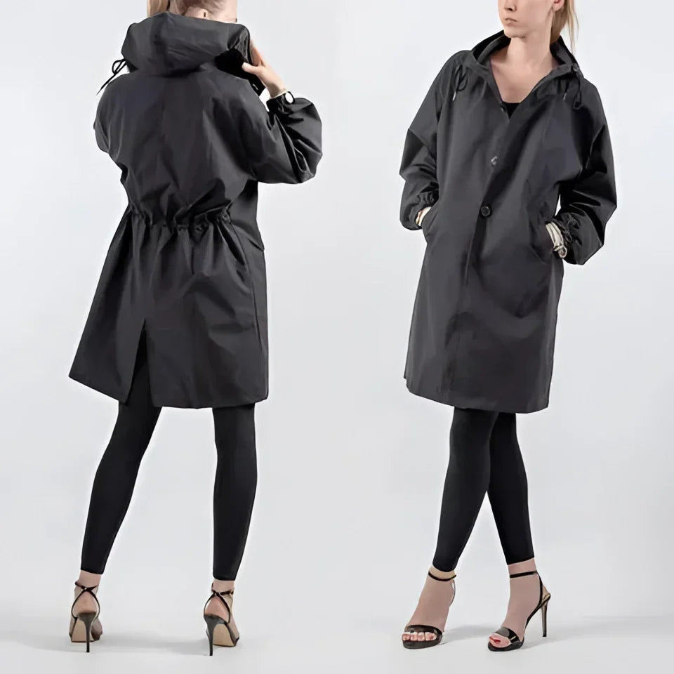 Women's Hooded Raincoat, Long Oversized Water-Repellent