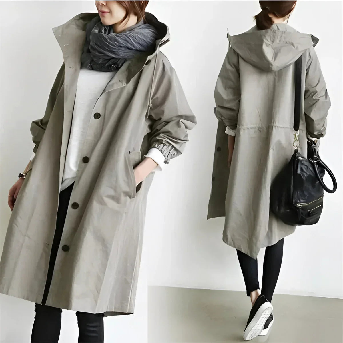 Women's Hooded Raincoat, Long Oversized Water-Repellent