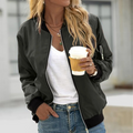 Ribbed Collar Bomber Jacket for Women, Zip Front 4