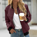 Ribbed Collar Bomber Jacket for Women, Zip Front 3
