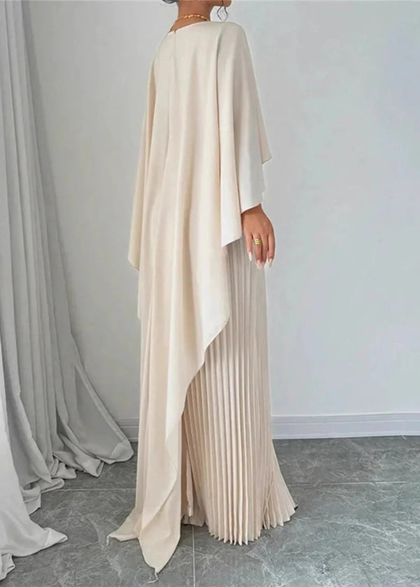 Women's Pleated Cape Maxi Dress Wedding Guest Formal