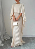Women's Pleated Cape Maxi Dress Wedding Guest Formal 3