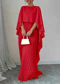 Women's Pleated Cape Maxi Dress Wedding Guest Formal 4
