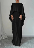 Women's Pleated Cape Maxi Dress Wedding Guest Formal 5