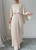 Women's Pleated Cape Maxi Dress Wedding Guest Formal 1