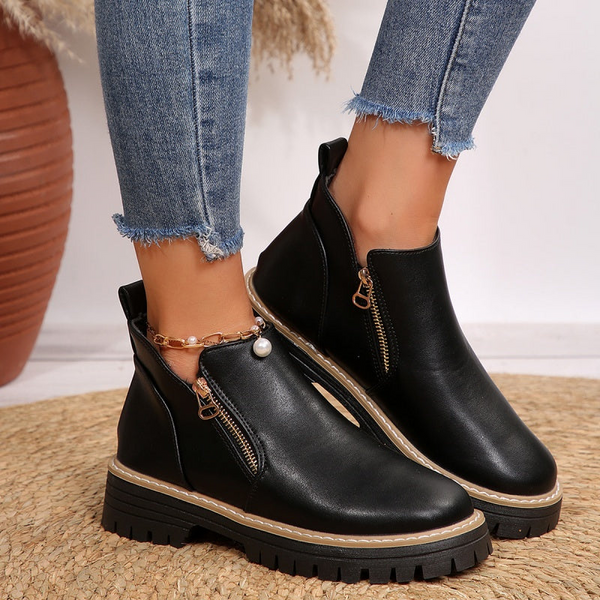Chunky Sole Gold Zip Ankle Boots for Women