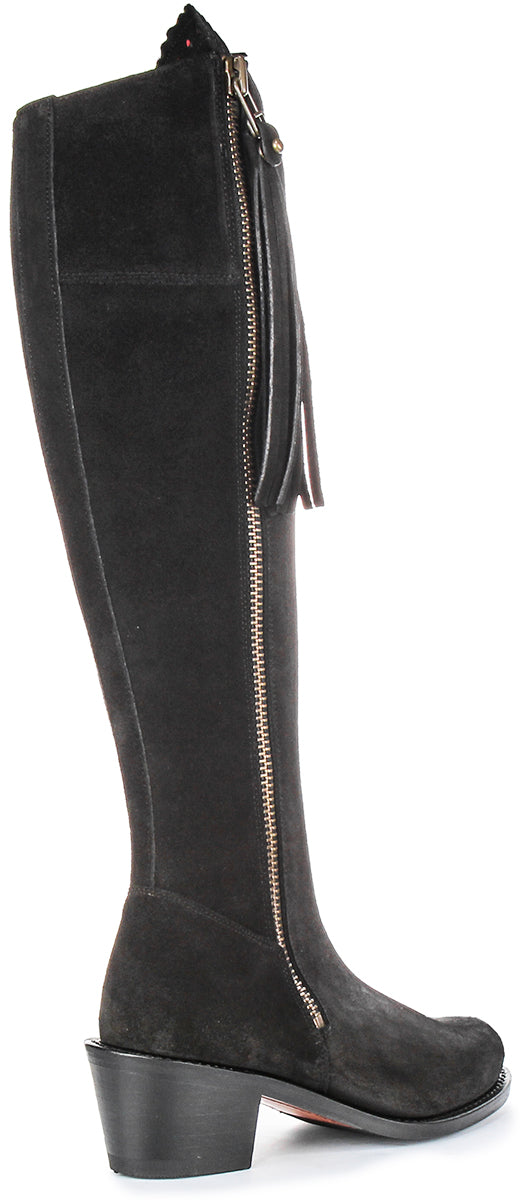 Women's Black Suede Riding Boots, Narrow Calf Knee High