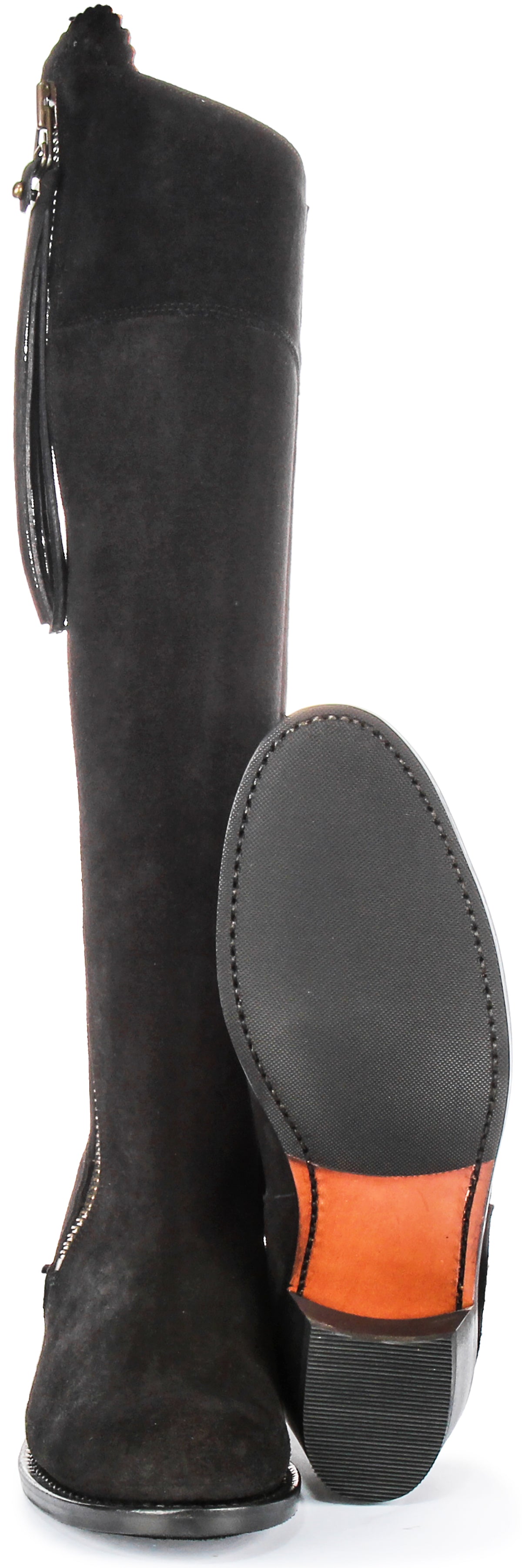 Women's Black Suede Riding Boots, Narrow Calf Knee High