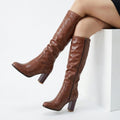 Brown Chunky Heel Knee-High Boots for Women 2