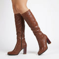 Brown Chunky Heel Knee-High Boots for Women 3