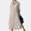Women's Linen Maxi Shirt Dress Oversized Long Sleeve Button-Down 2