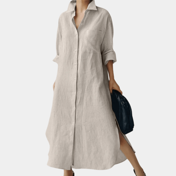 Women's Linen Maxi Shirt Dress Oversized Long Sleeve Button-Down