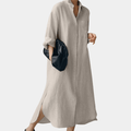 Women's Linen Maxi Shirt Dress Oversized Long Sleeve Button-Down 5