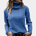 Women's Roll Neck Jumper, Fitted Cable Knit Front 5