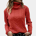 Women's Roll Neck Jumper, Fitted Cable Knit Front 4