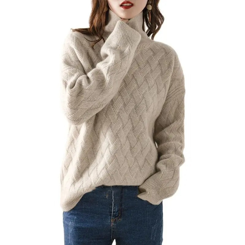 Elin | Basket Weave Turtleneck Sweater with Balloon Sleeves for Women
