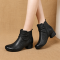 Leather Ankle Boots with Leaf Detail and Block Heel 1
