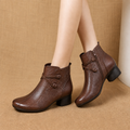 Leather Ankle Boots with Leaf Detail and Block Heel 4