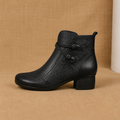 Leather Ankle Boots with Leaf Detail and Block Heel 2