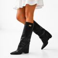 Pointed Toe Gold Hardware Knee-High Boots for Women 1