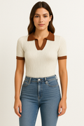 Almudena | Chic Women's Knit Short Sleeve Polo 1