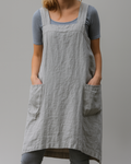 Women's Cotton Linen Apron Dress with Pockets 5