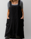 Women's Cotton Linen Apron Dress with Pockets 4