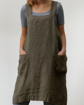 Women's Cotton Linen Apron Dress with Pockets 3