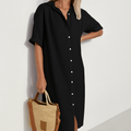 Women's Linen Shirt Dress Relaxed Button-Front 5