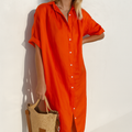 Women's Linen Shirt Dress Relaxed Button-Front 4