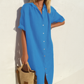 Women's Linen Shirt Dress Relaxed Button-Front 3