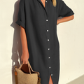 Women's Linen Shirt Dress Relaxed Button-Front 2