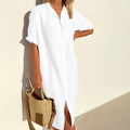 Women's Linen Shirt Dress Relaxed Button-Front 1