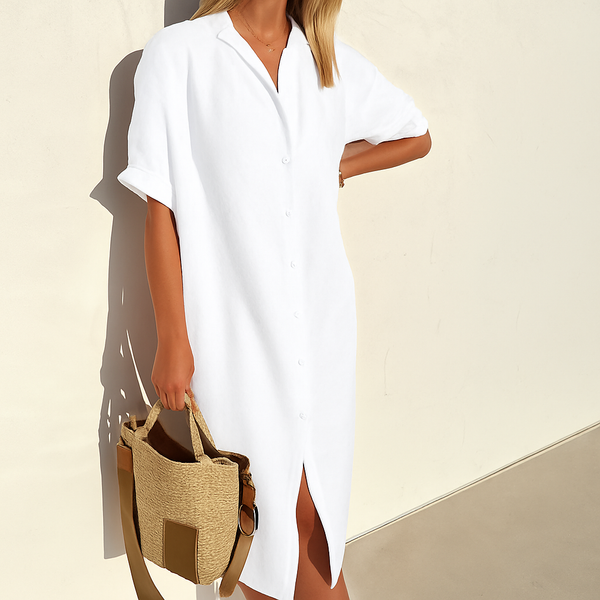 Women's Linen Shirt Dress Relaxed Button-Front