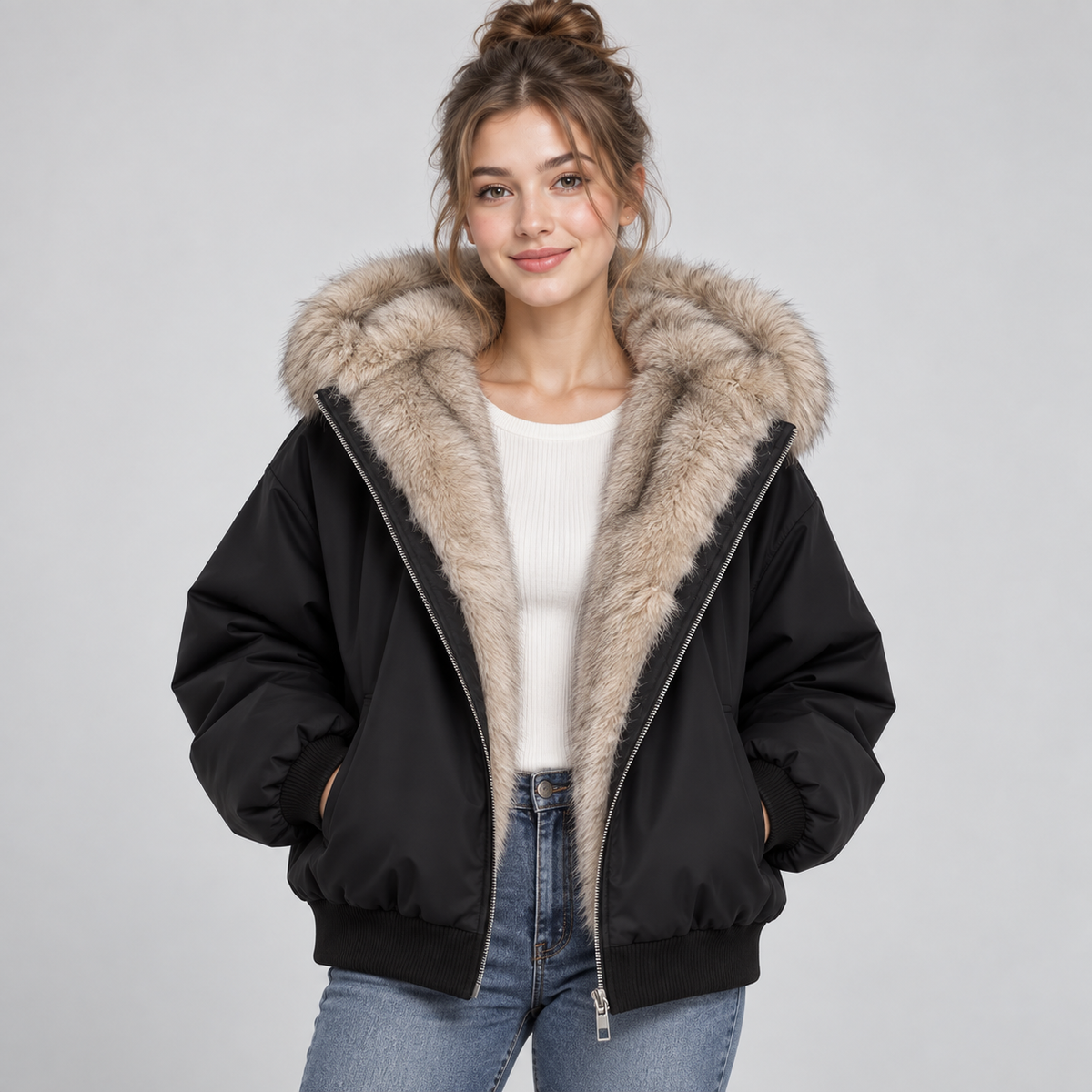 Montarello | Faux Fur Trim Hooded Puffer Jacket for Women