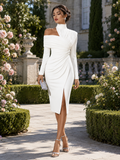 One-Shoulder Evening Dress Asymmetric Draped High Neck 2