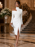 One-Shoulder Evening Dress Asymmetric Draped High Neck 4