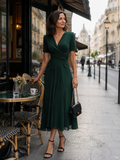 Wrap Midi Dress V-Neck Waist Draping Detail 3