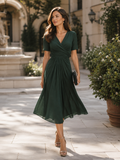 Wrap Midi Dress V-Neck Waist Draping Detail 4