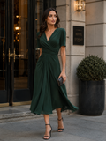 Wrap Midi Dress V-Neck Waist Draping Detail 5