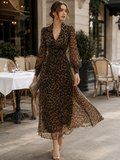 Wrap Midi Dress Leopard Print Long Sleeve Fitted 3