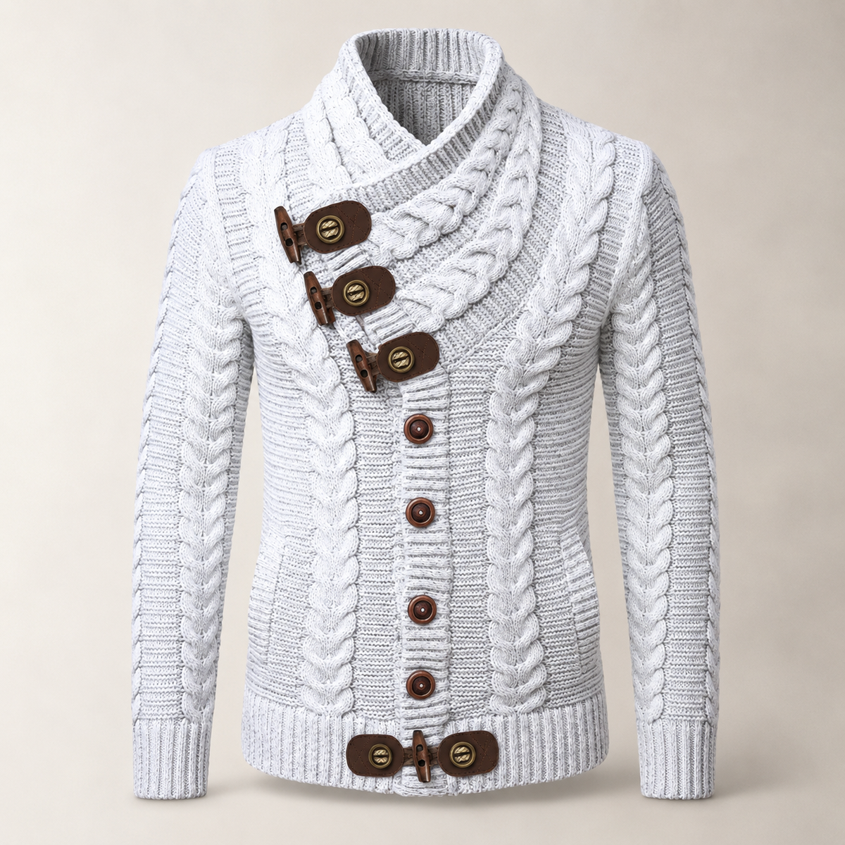 Tristan | Rugged Men's Shawl Collar Cable Knit Cardigan