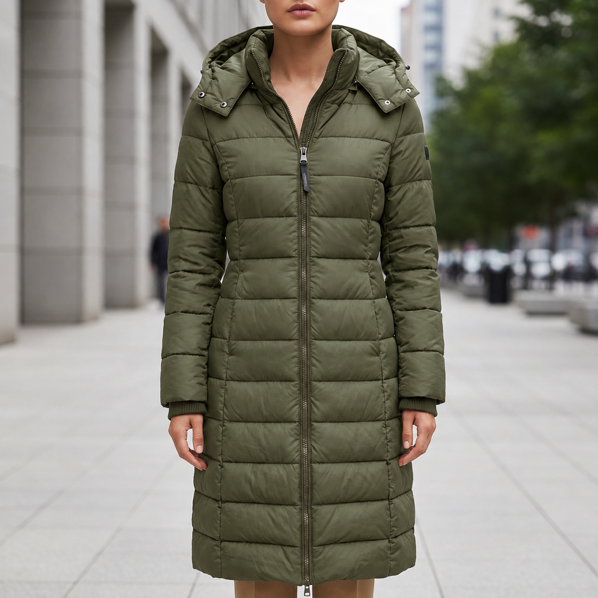 Women's Water-Resistant Puffer Coat, Long Hooded Quilted