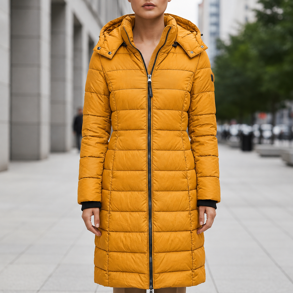 Women's Water-Resistant Puffer Coat, Long Hooded Quilted
