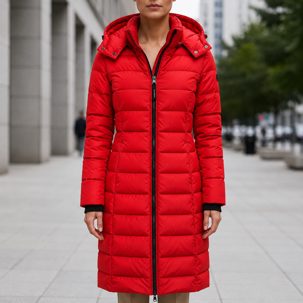 Women's Water-Resistant Puffer Coat, Long Hooded Quilted
