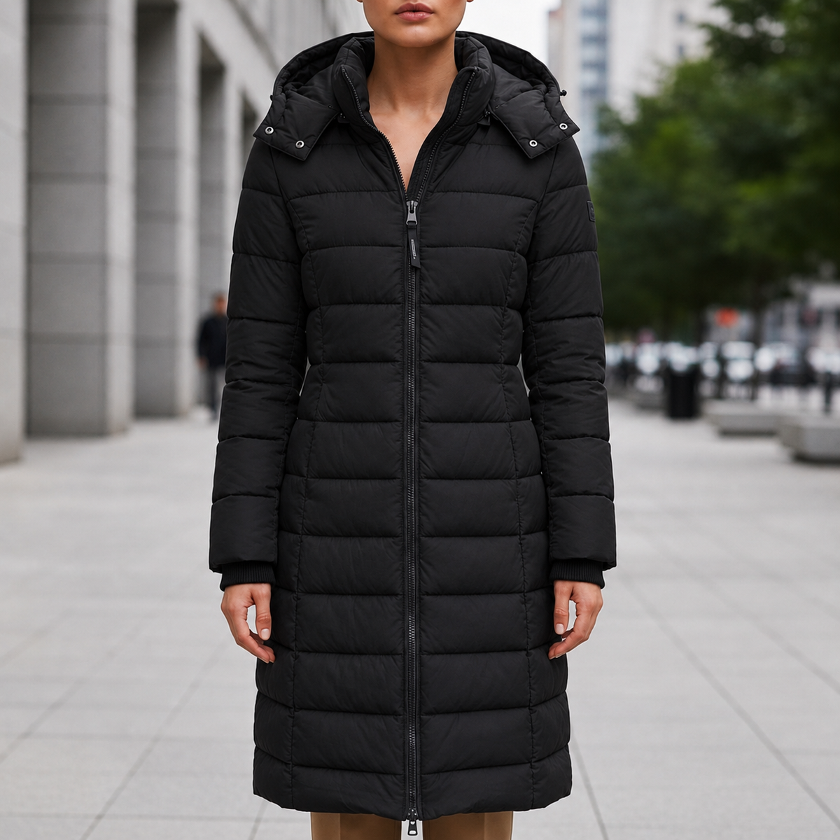 Women's Water-Resistant Puffer Coat, Long Hooded Quilted
