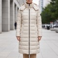 Women's Water-Resistant Puffer Coat, Long Hooded Quilted 7