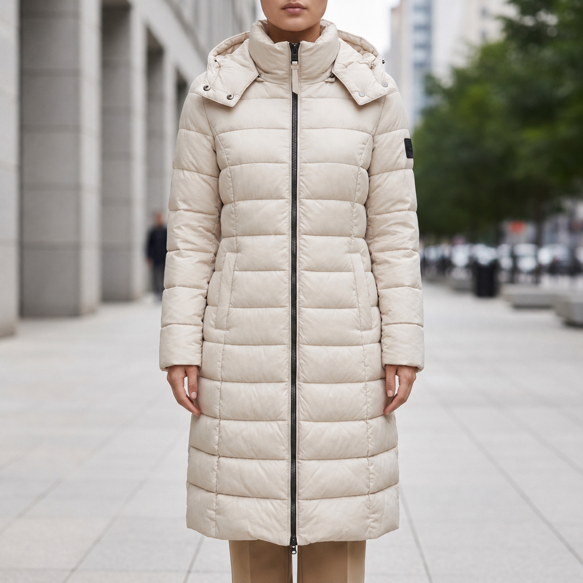Women's Water-Resistant Puffer Coat, Long Hooded Quilted