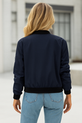 Ribbed Collar Bomber Jacket for Women, Zip Front 2