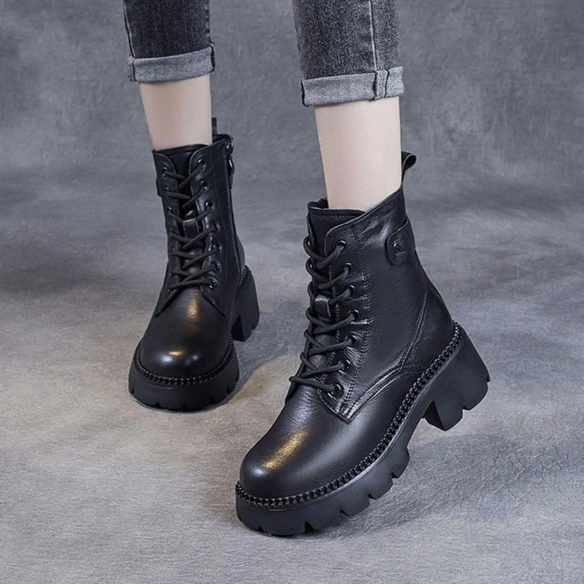 Women's Platform Combat Boots, Chunky Lug Sole Ankle